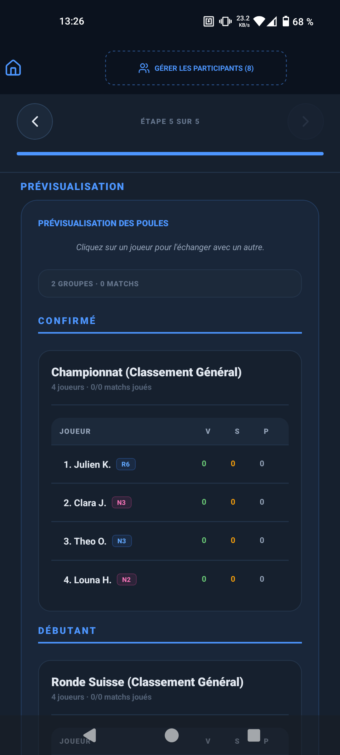 Paramètres et réglages du tournoi