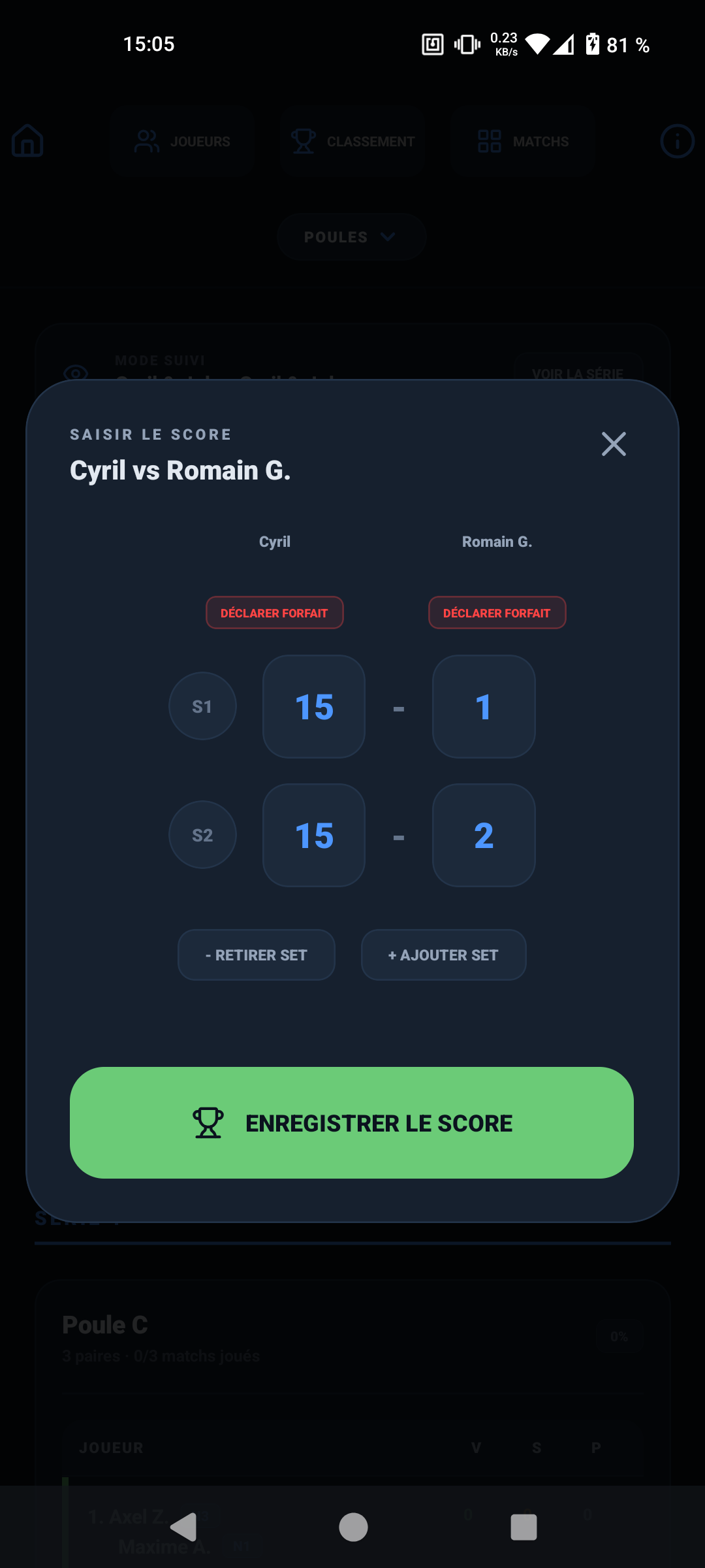 Auto-arbitrage : saisie directe du score par les joueurs